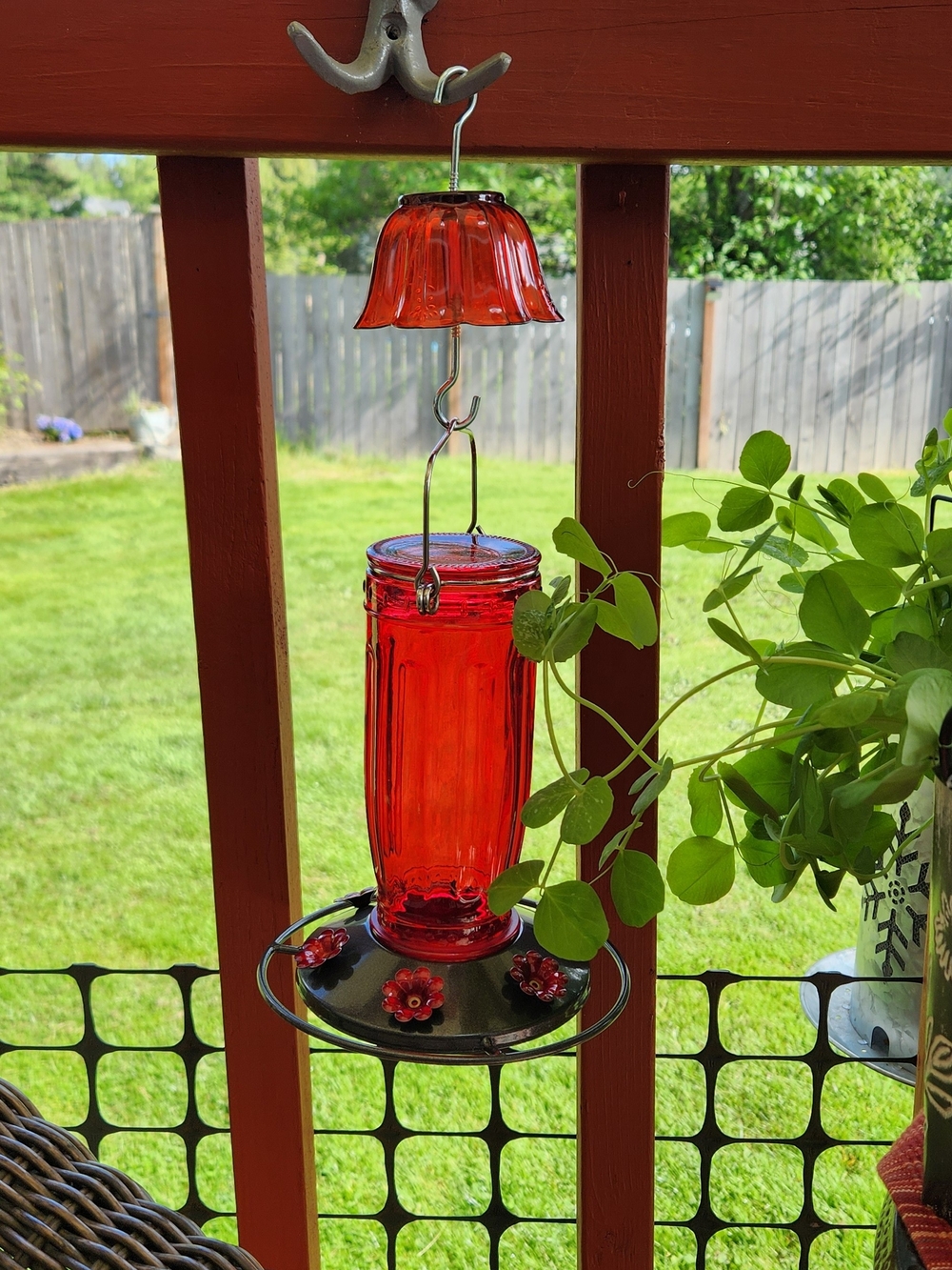 KINGSYARD, Red Glass Hummingbird Feeder - Decorative Outdoor Feeder